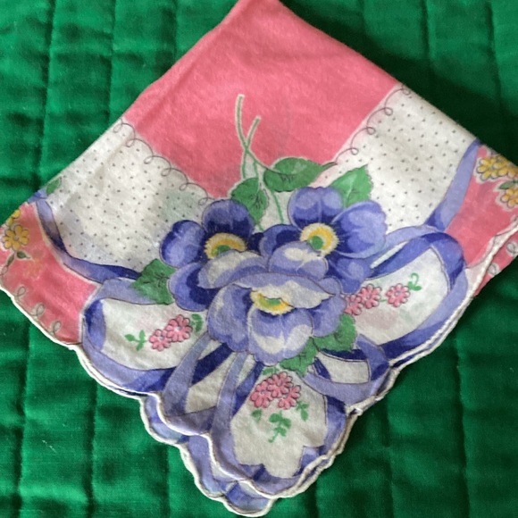 Set of 4 ladies floral handkerchieves, wh w/pink, red, aqua, purple $19 - Picture 5 of 5